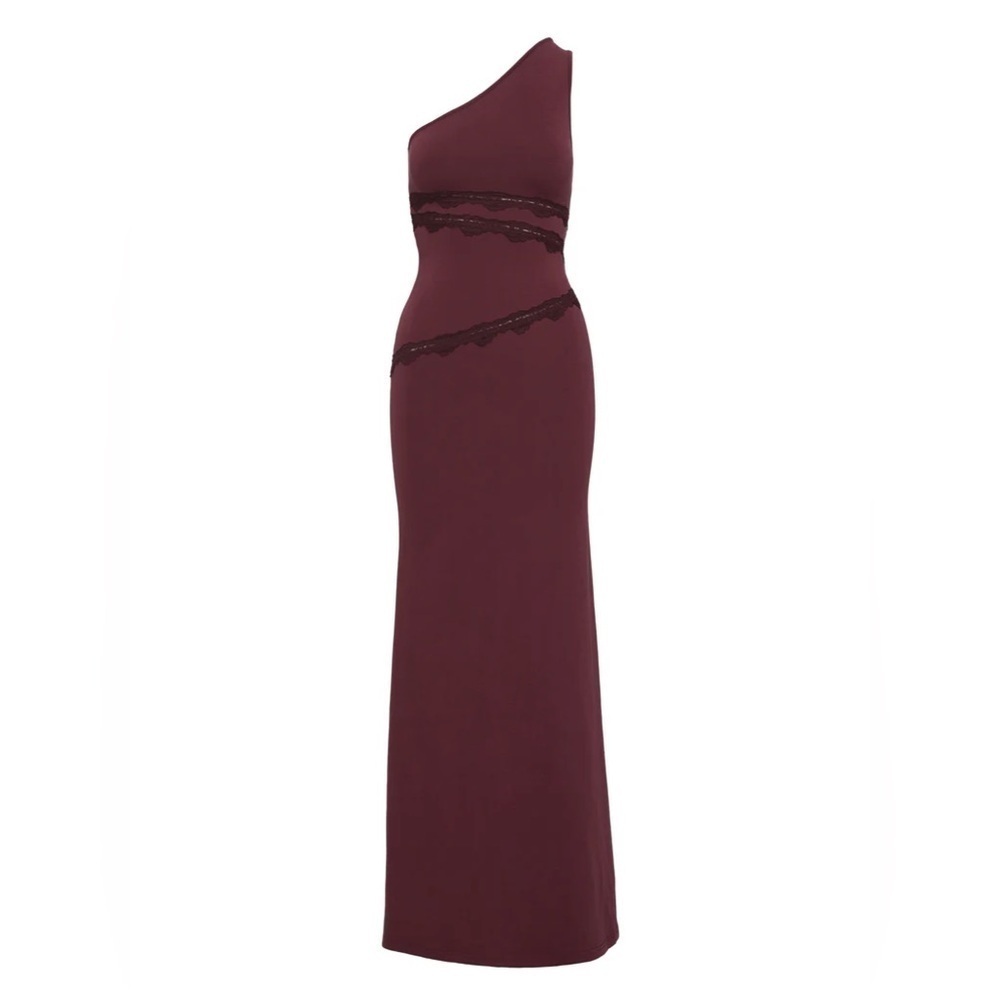 NWT Princess Polly Ultraviolet One Shoulder Lace Maxi Dress Wine US 6 - Picture 4 of 14